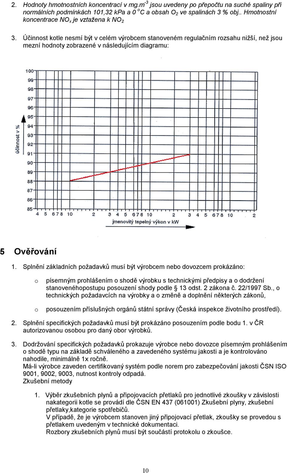Účinnost kotle nesmí být v celém výrobcem stanoveném regulačním rozsahu nižší, než jsou mezní hodnoty zobrazené v následujícím diagramu: 5 Ověřování 1.