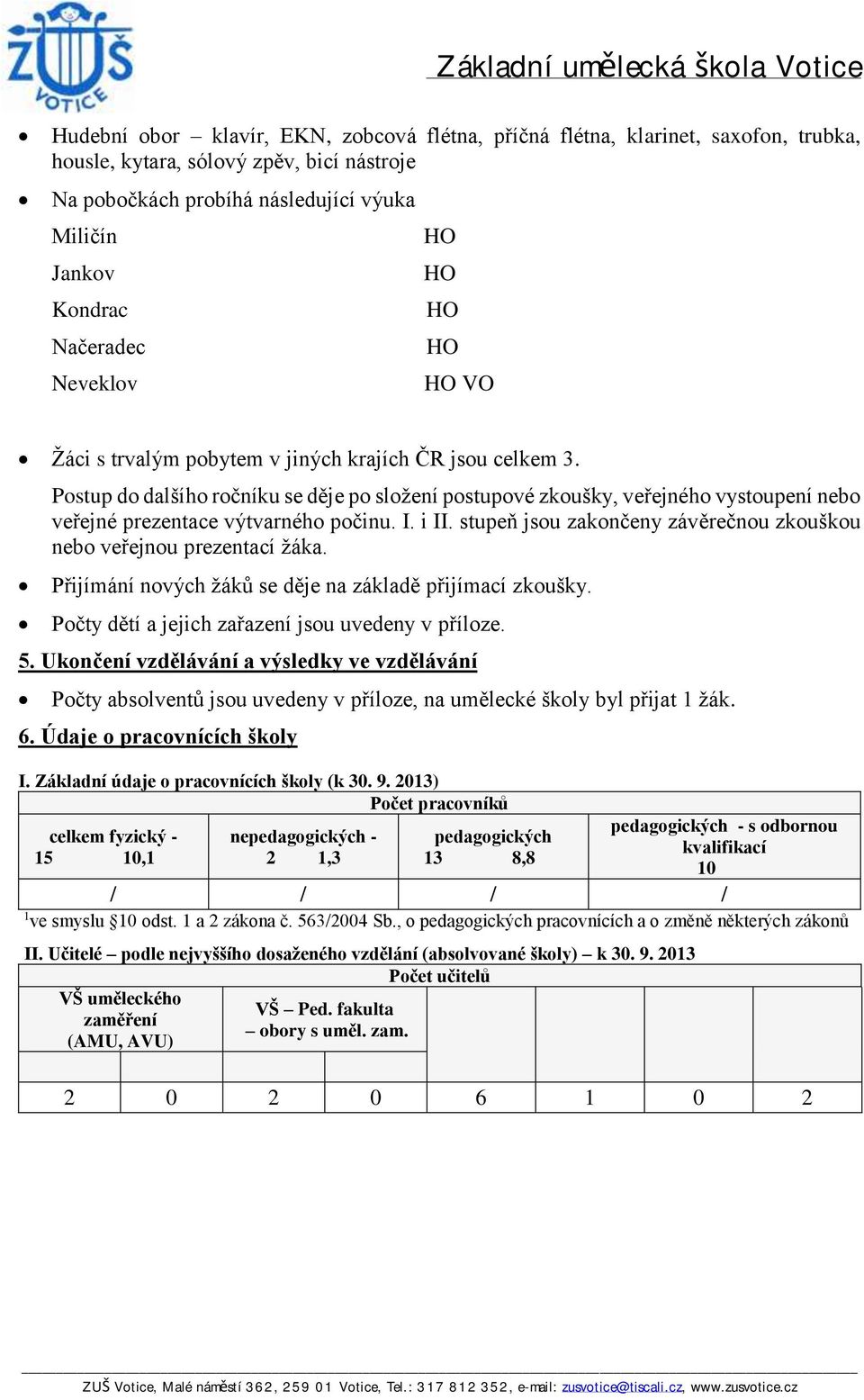 Postup do dalšího ročníku se děje po složení postupové zkoušky, veřejného vystoupení nebo veřejné prezentace výtvarného počinu. I. i II.