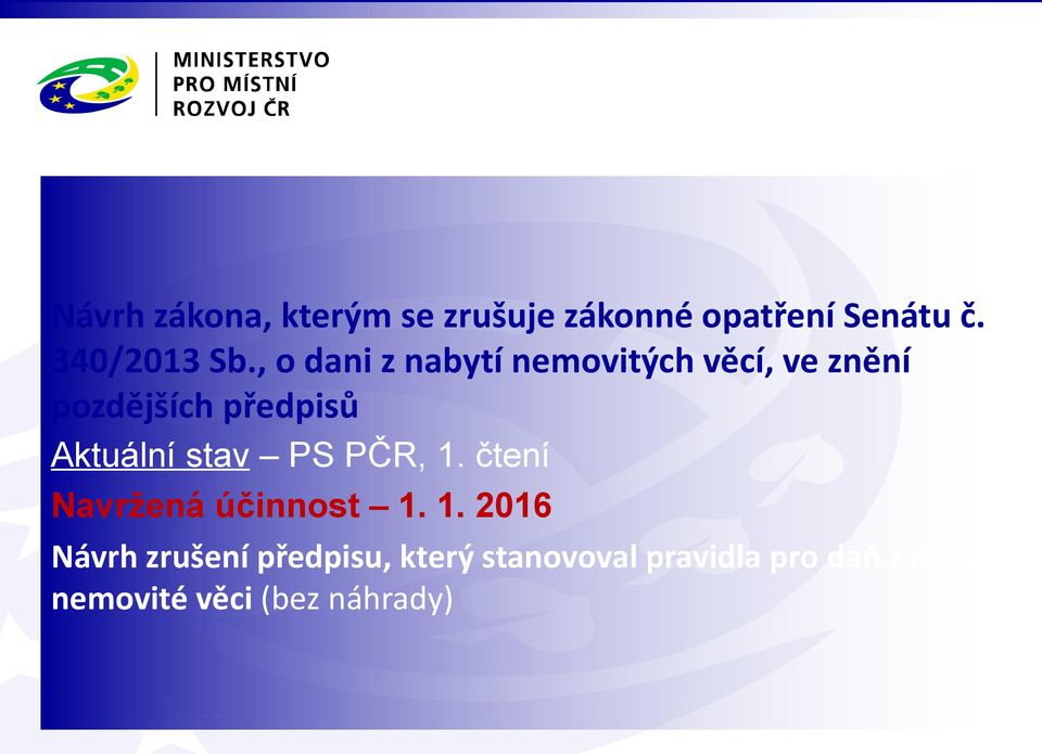 , o dani z nabytí nemovitých věcí, ve znění pozdějších předpisů Aktuální stav