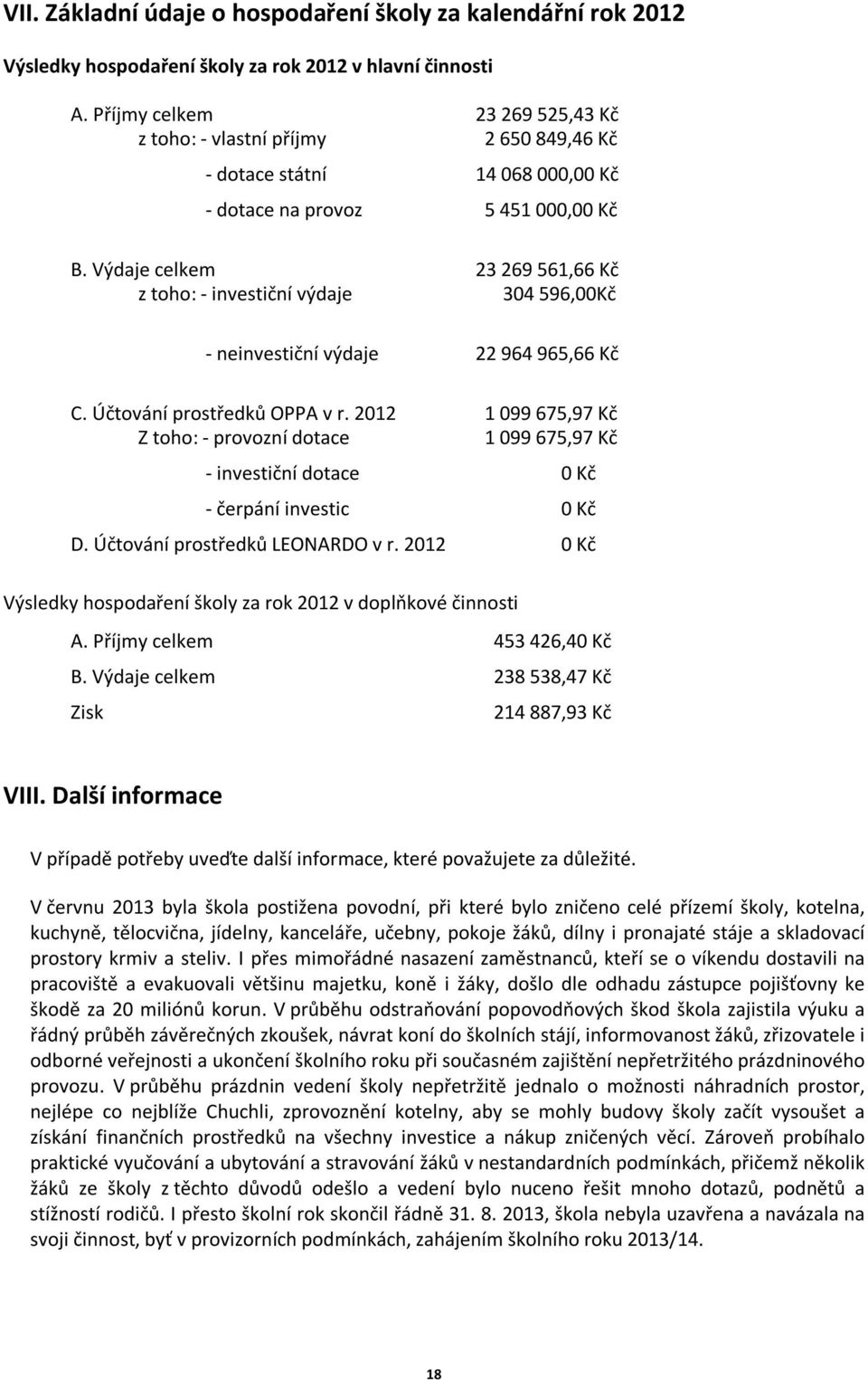 Výdaje celkem 23 269 561,66 Kč z toho: - investiční výdaje 304 596,00Kč - neinvestiční výdaje 22 964 965,66 Kč C. Účtování prostředků OPPA v r.