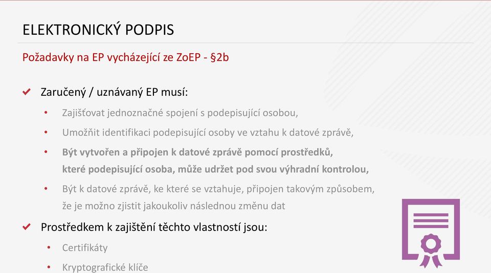 prostředků, které podepisující osoba, může udržet pod svou výhradní kontrolou, Být k datové zprávě, ke které se vztahuje, připojen