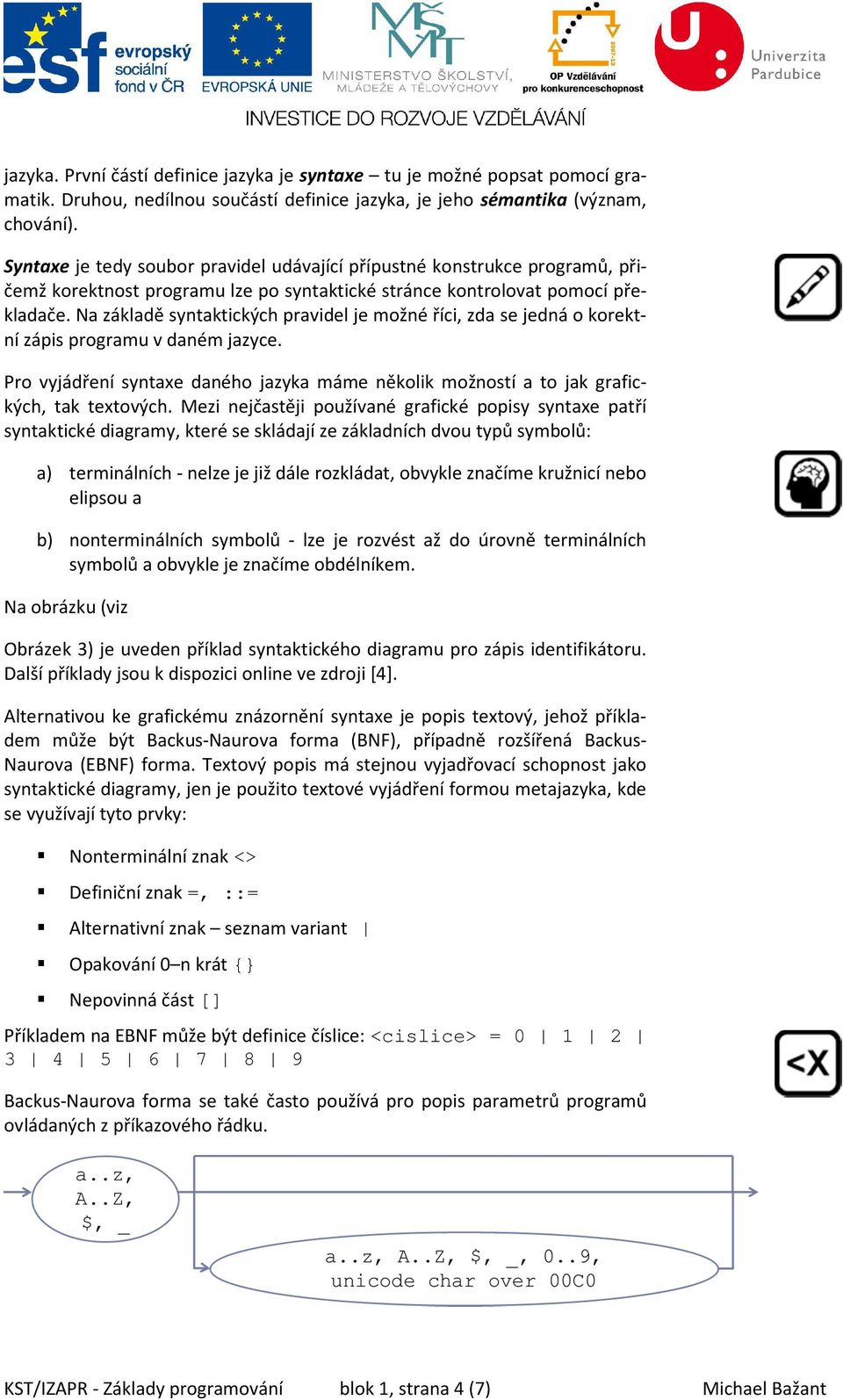 Na základě syntaktických pravidel je možné říci, zda se jedná o korektní zápis programu v daném jazyce. Pro vyjádření syntaxe daného jazyka máme několik možností a to jak grafických, tak textových.