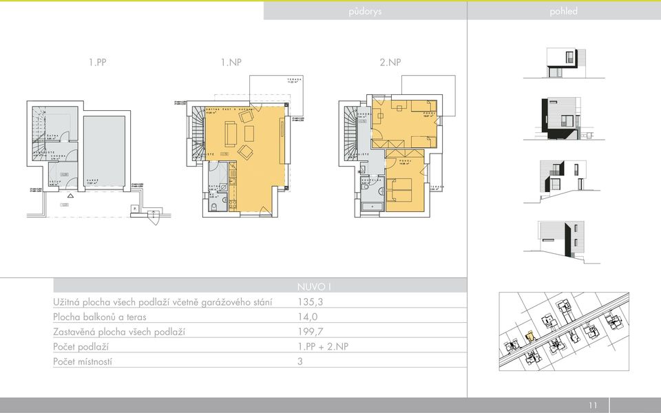 garážového stání 135,3 Plocha balkonů a teras 14,0