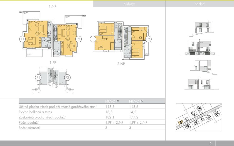 garážového stání 118,8 118,6 Plocha balkonů a teras 18,8 14,2
