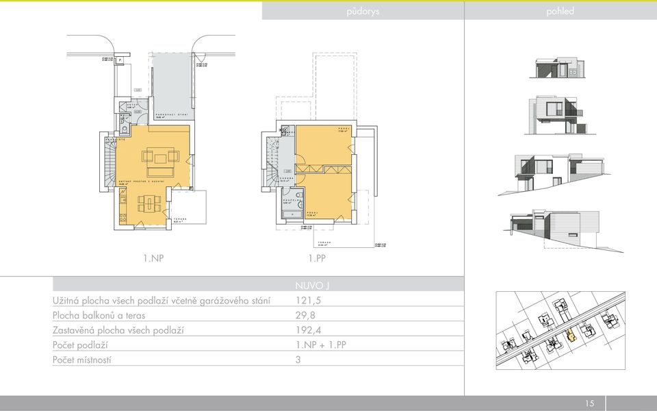 garážového stání 121,5 Plocha balkonů a teras 29,8