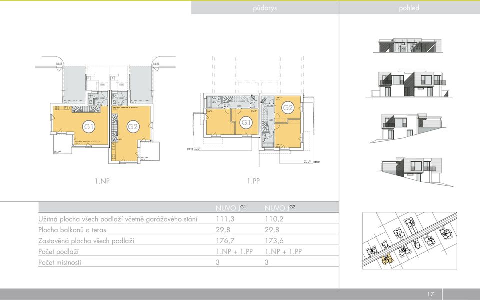 garážového stání 111,3 110,2 Plocha balkonů a teras 29,8 29,8