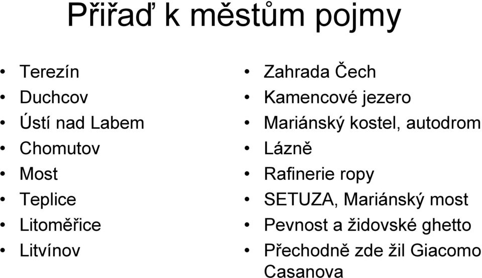 Mariánský kostel, autodrom Lázně Rafinerie ropy SETUZA,