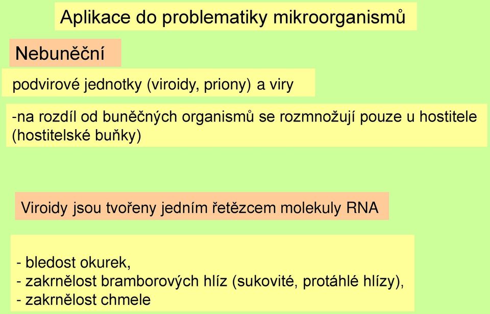 (hostitelské buňky) Viroidy jsou tvořeny jedním řetězcem molekuly RNA - bledost