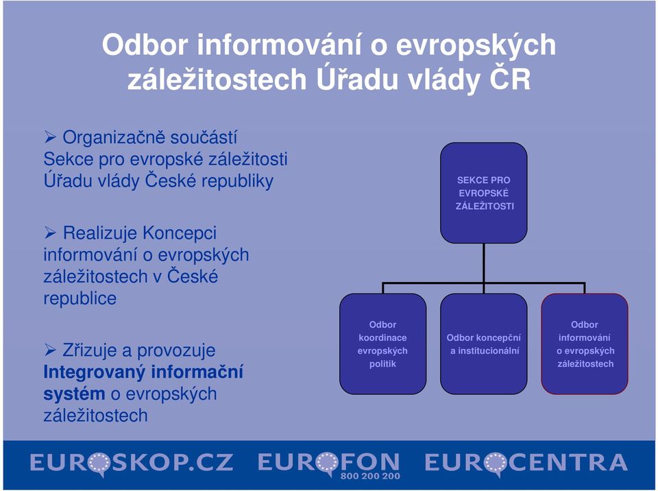 evropských záležitostech v České republice Zřizuje a provozuje Integrovaný informační systém o evropských