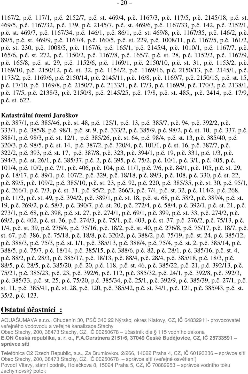 č. st. 230, p.č. 1008/5, p.č. 1167/6, p.č. 165/1, p.č. 2145/4, p.č. 1010/1, p.č. 1167/7, p.č. 165/6, p.č. st. 272, p.č. 1150/2, p.č. 1167/8, p.č. 165/7, p.č. st. 28, p.č. 1152/2, p.č. 1167/9, p.č. 165/8, p.