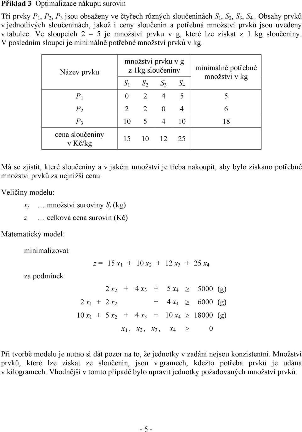 V posledním sloupci je minimálně potřebné množství prvků v kg.