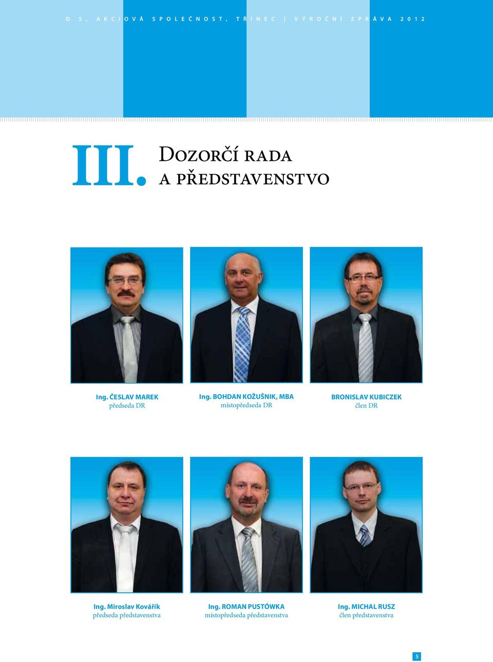 BOHDAN KOŽUŠNIK, MBA místopředseda DR BRONISLAV KUBICZEK člen DR Ing.
