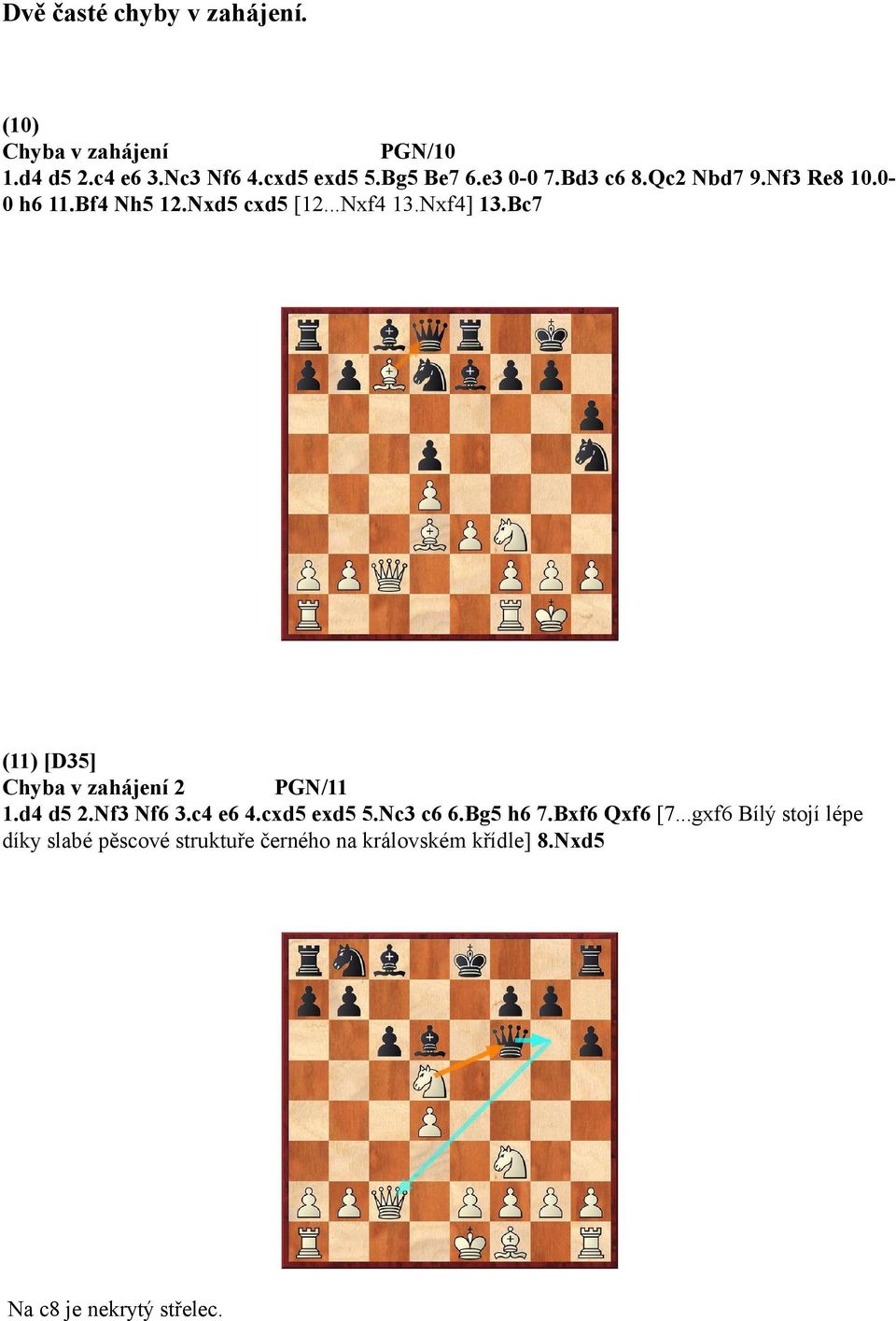 Bc7 (11) [D35] Chyba v zahájení 2 PGN/11 1.d4 d5 2.Nf3 Nf6 3.c4 e6 4.cxd5 exd5 5.Nc3 c6 6.Bg5 h6 7.