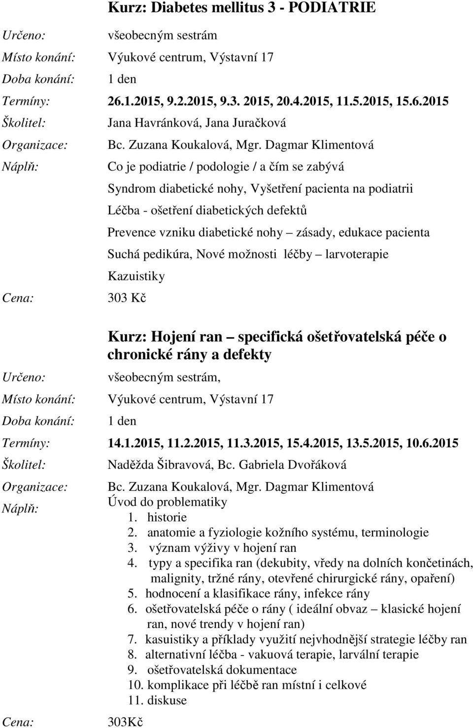 2015 Jana Havránková, Jana Juračková Co je podiatrie / podologie / a čím se zabývá Syndrom diabetické nohy, Vyšetření pacienta na podiatrii Léčba - ošetření diabetických defektů Prevence vzniku