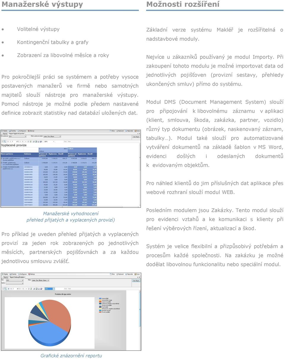 Pomocí nástroje je možné podle předem nastavené definice zobrazit statistiky nad databází uložených dat. Nejvíce u zákazníků používaný je modul Importy.