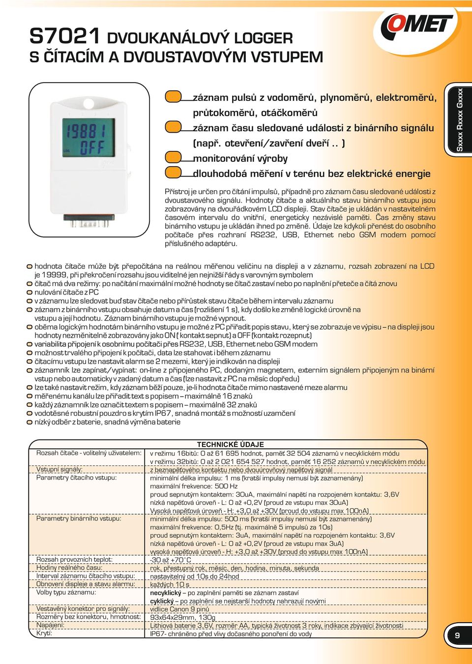 události z dvoustavového signálu. Hodnoty čítače a aktuálního stavu binárního vstupu jsou zobrazovány na dvouřádkovém LCD displeji.