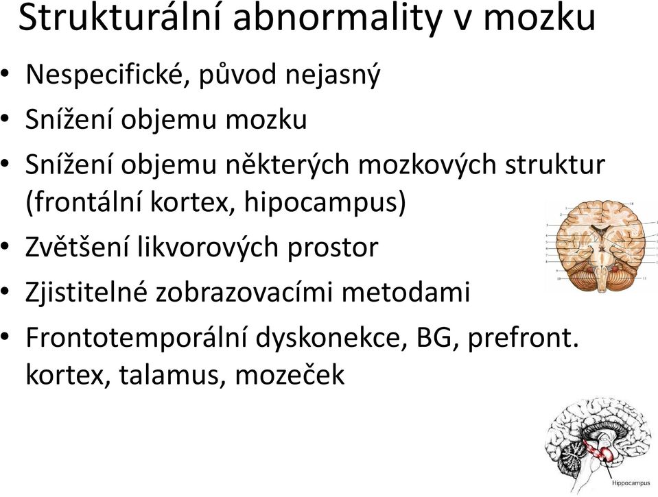 kortex, hipocampus) Zvětšení likvorových prostor Zjistitelné