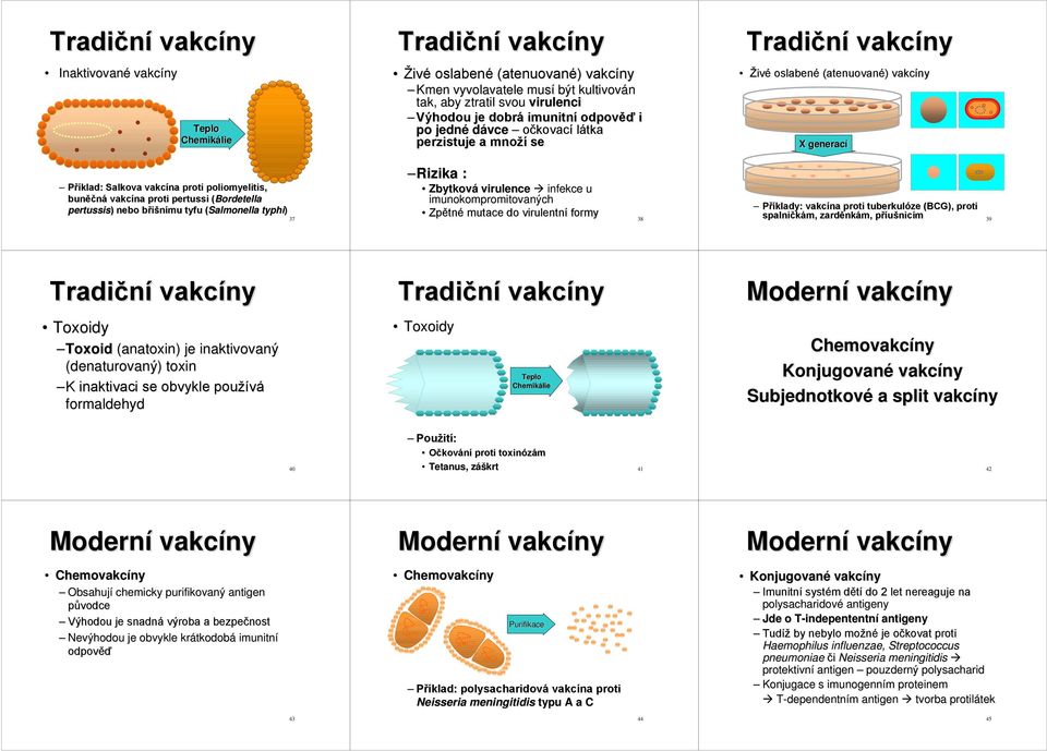 tyfu (Salmonella( typhi) 37 Rizika : Zbytková virulence infekce u imunokompromitovaných Zpětné mutace do virulentní formy 38 Příklady: vakcína proti tuberkulóze (BCG), proti spalničkám, zarděnkám,