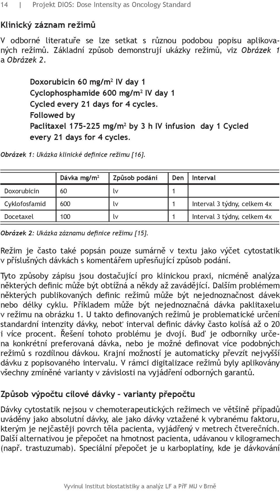 Followed by Paclitaxel 175-225 mg/m 2 by 3 h IV infusion day 1 Cycled every 21 days for 4 cycles. Obrázek 1: Ukázka klinické definice režimu [16].