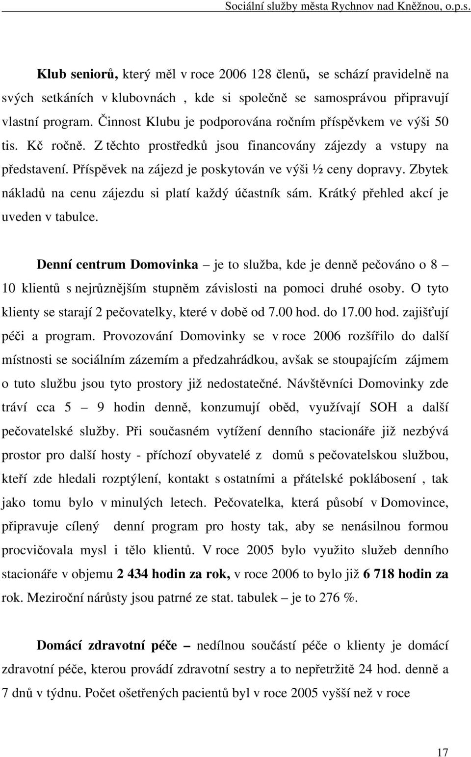 Zbytek nákladů na cenu zájezdu si platí každý účastník sám. Krátký přehled akcí je uveden v tabulce.