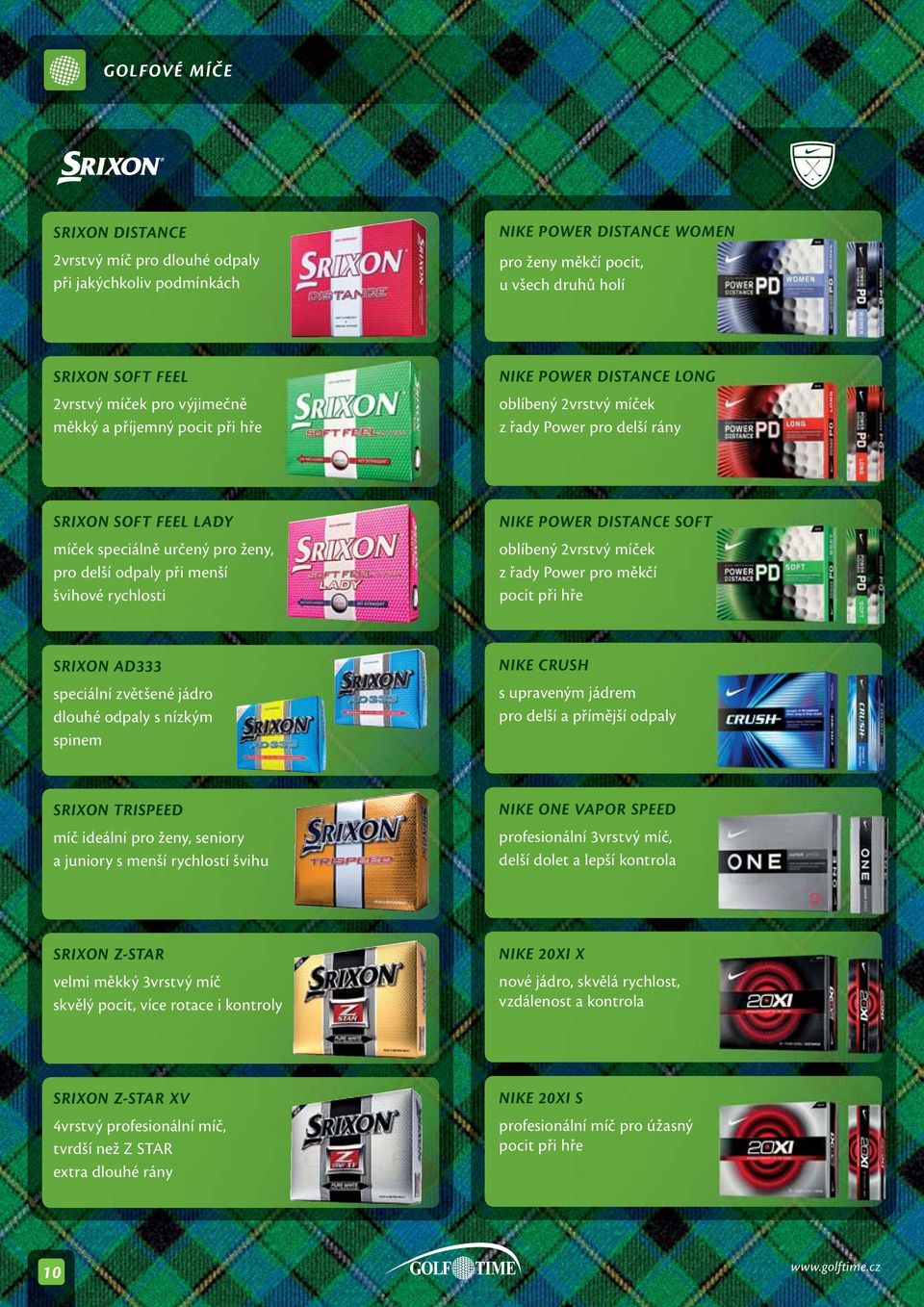 rychlosti NIKE POWER DISTANCE SOFT oblíbený 2vrstvý míček z řady Power pro měkčí pocit při hře SRIXON AD333 speciální zvětšené jádro dlouhé odpaly s nízkým spinem NIKE CRUSH s upraveným jádrem pro
