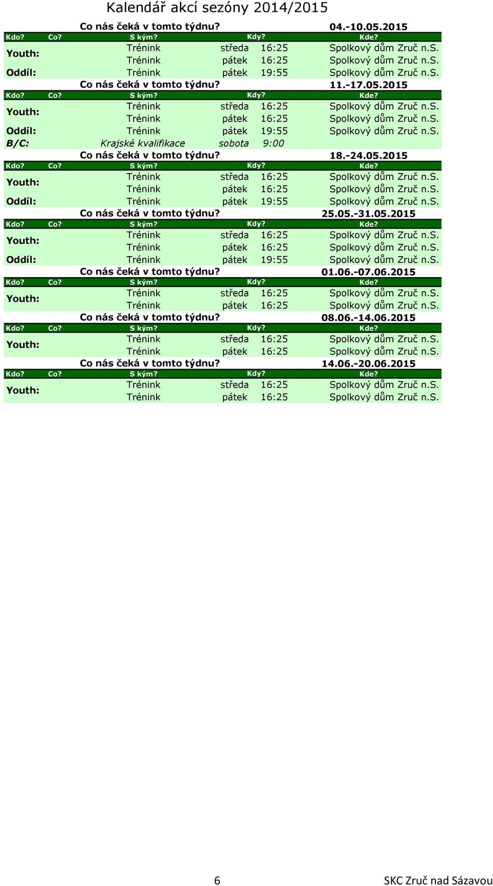 06.-07.06.2015 08.06.-14.06.2015 14.06.-20.06.2015 6 SKC Zruč nad Sázavou