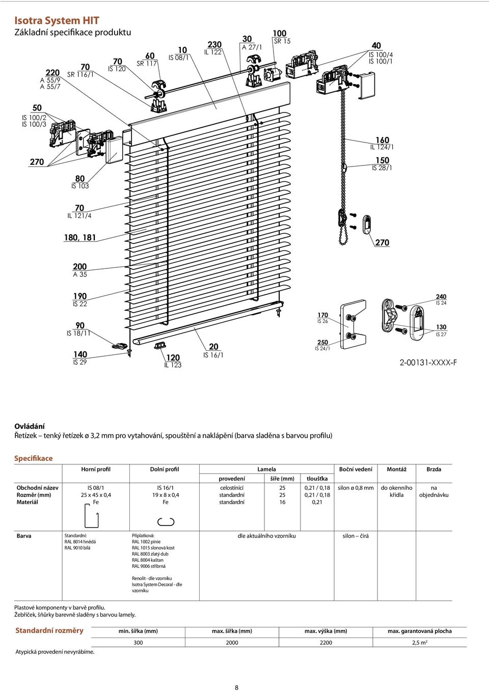 Specifikace Obchodní název Rozměr (mm) Materiál 2 3 4 Horní profil olní profil Lamela oční vedení Montáž rzda IS 08/ 2 x 4 x 0,4 Fe IS / 9 x 8 x 0,4 Fe provedení šíře (mm) tloušťka celostínící