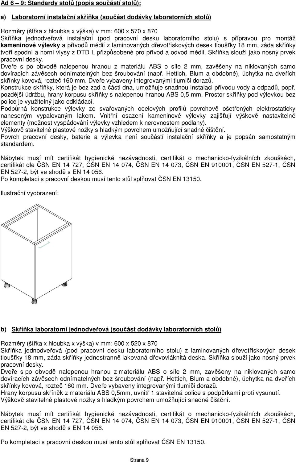 vlysy z DTD L přizpůsobené pro přívod a odvod médií. Skříňka slouží jako nosný prvek pracovní desky.