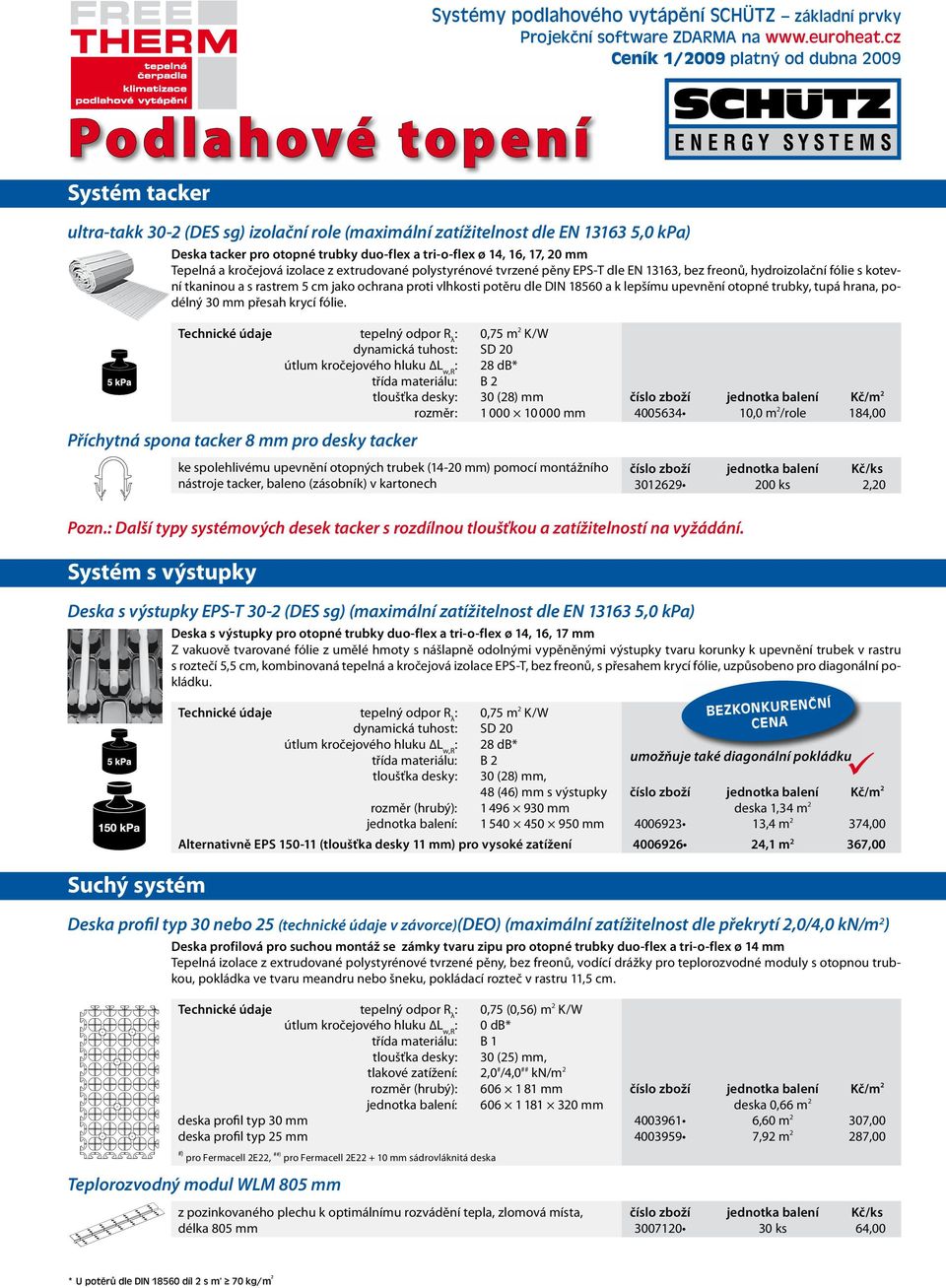 tri-o-flex ø 14, 16, 17, 20 mm Tepelná a kročejová izolace z extrudované polystyrénové tvrzené pěny EPS-T dle EN 13163, bez freonů, hydroizolační fólie s kotevní tkaninou a s rastrem 5 cm jako