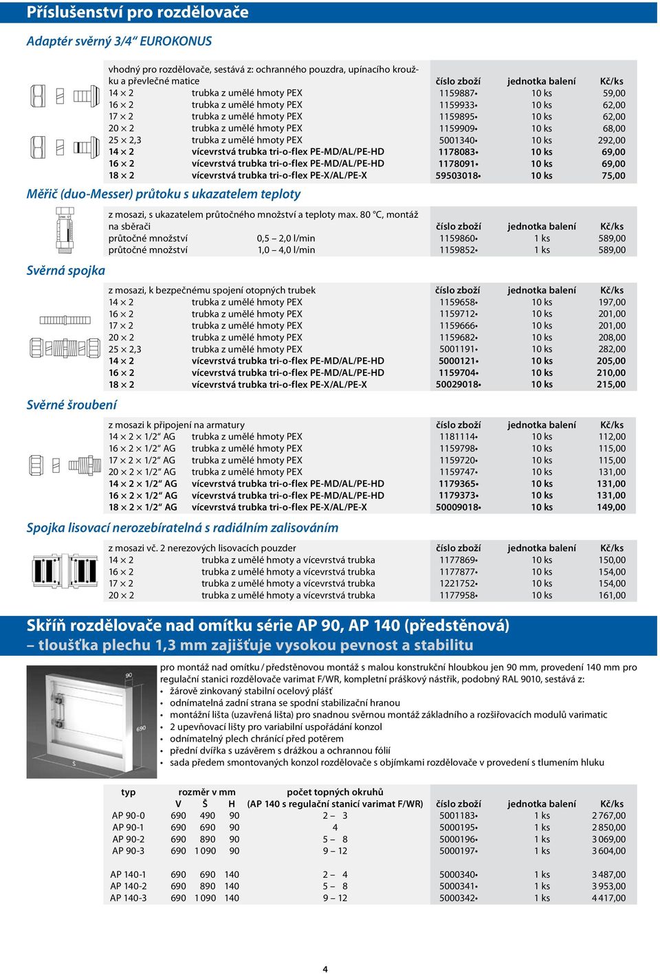 PE-MD/AL/PE-HD 18 2 vícevrstvá trubka tri-o-flex PE-X/AL/PE-X Měřič (duo-messer) průtoku s ukazatelem teploty Svěrná spojka Svěrné šroubení z mosazi, s ukazatelem průtočného množství a teploty max.