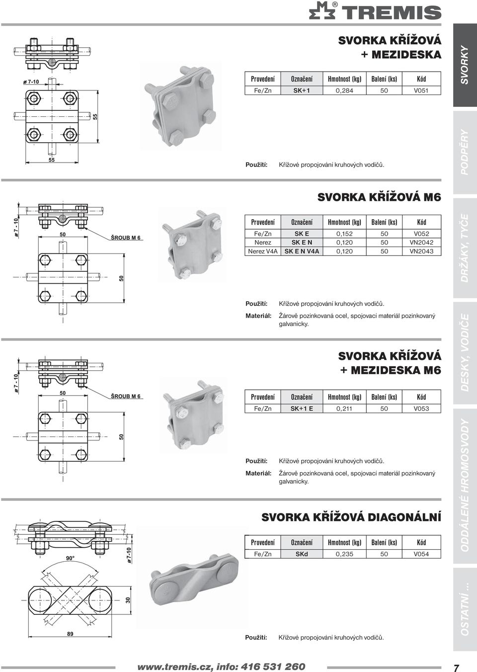 vodičů. Žárově pozinkovaná ocel, spojovací materiál pozinkovaný galvanicky. Křížové propojování kruhových vodičů.