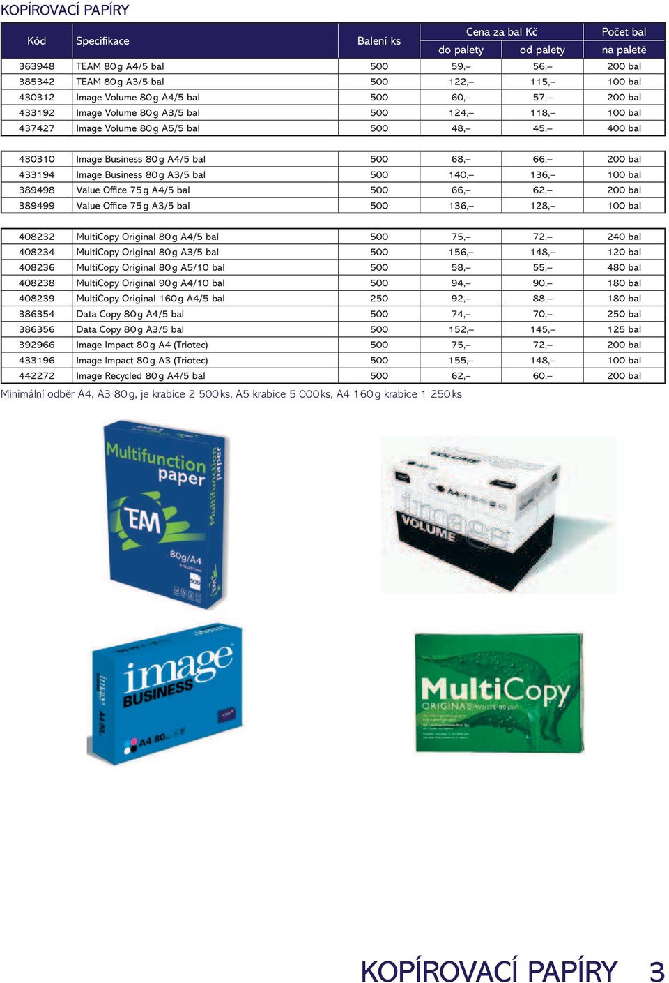 Image Business 80 g A3/5 bal 500 140, 136, 100 bal 389498 Value Offi ce 75 g A4/5 bal 500 66, 62, 200 bal 389499 Value Offi ce 75 g A3/5 bal 500 136, 128, 100 bal 408232 MultiCopy Original 80 g A4/5