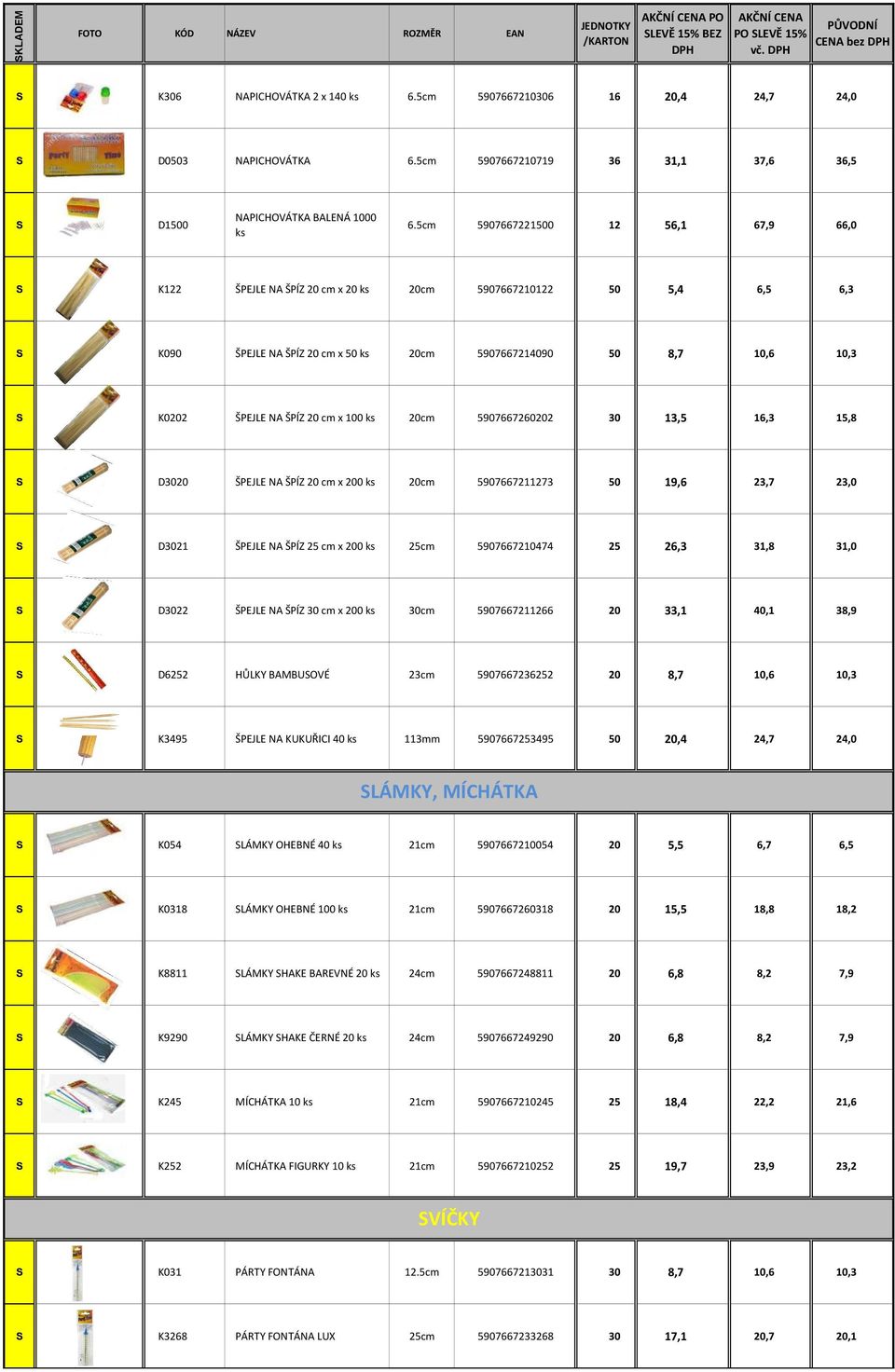 5cm 5907667221500 12 56,1 67,9 66,0 K122 ŠPEJLE NA ŠPÍZ 20 cm x 20 ks 20cm 5907667210122 50 5,4 6,5 6,3 K090 ŠPEJLE NA ŠPÍZ 20 cm x 50 ks 20cm 5907667214090 50 8,7 10,6 10,3 K0202 ŠPEJLE NA ŠPÍZ 20