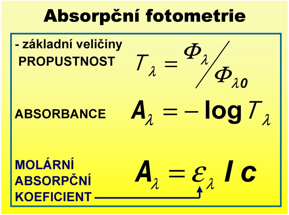 λ0 ABSORBANCE A = logτ λ λ