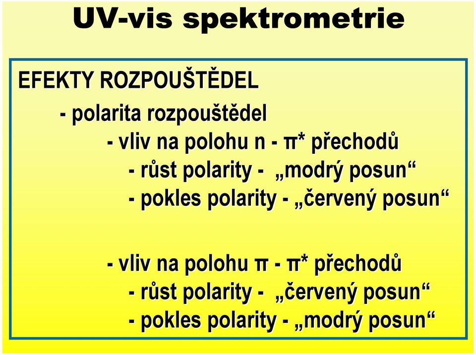 pokles polarity - červený posun - vliv na polohu π - π*