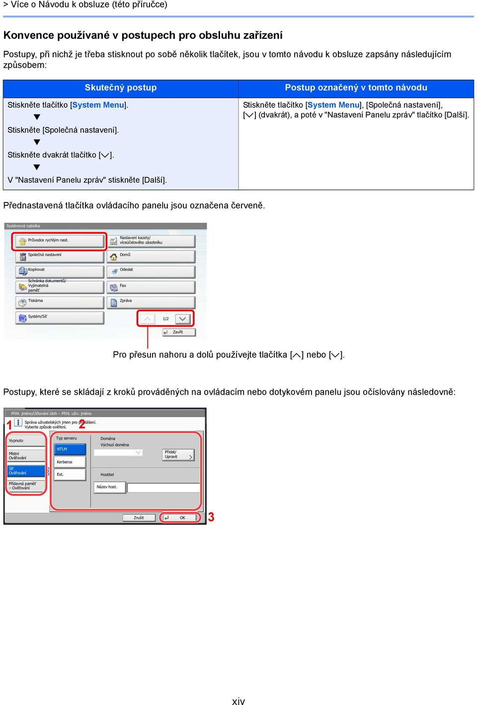 Postup označený v tomto návodu Stiskněte tlačítko [System Menu], [Společná nastavení], [ ] (dvakrát), a poté v "Nastavení Panelu zpráv" tlačítko [Další].