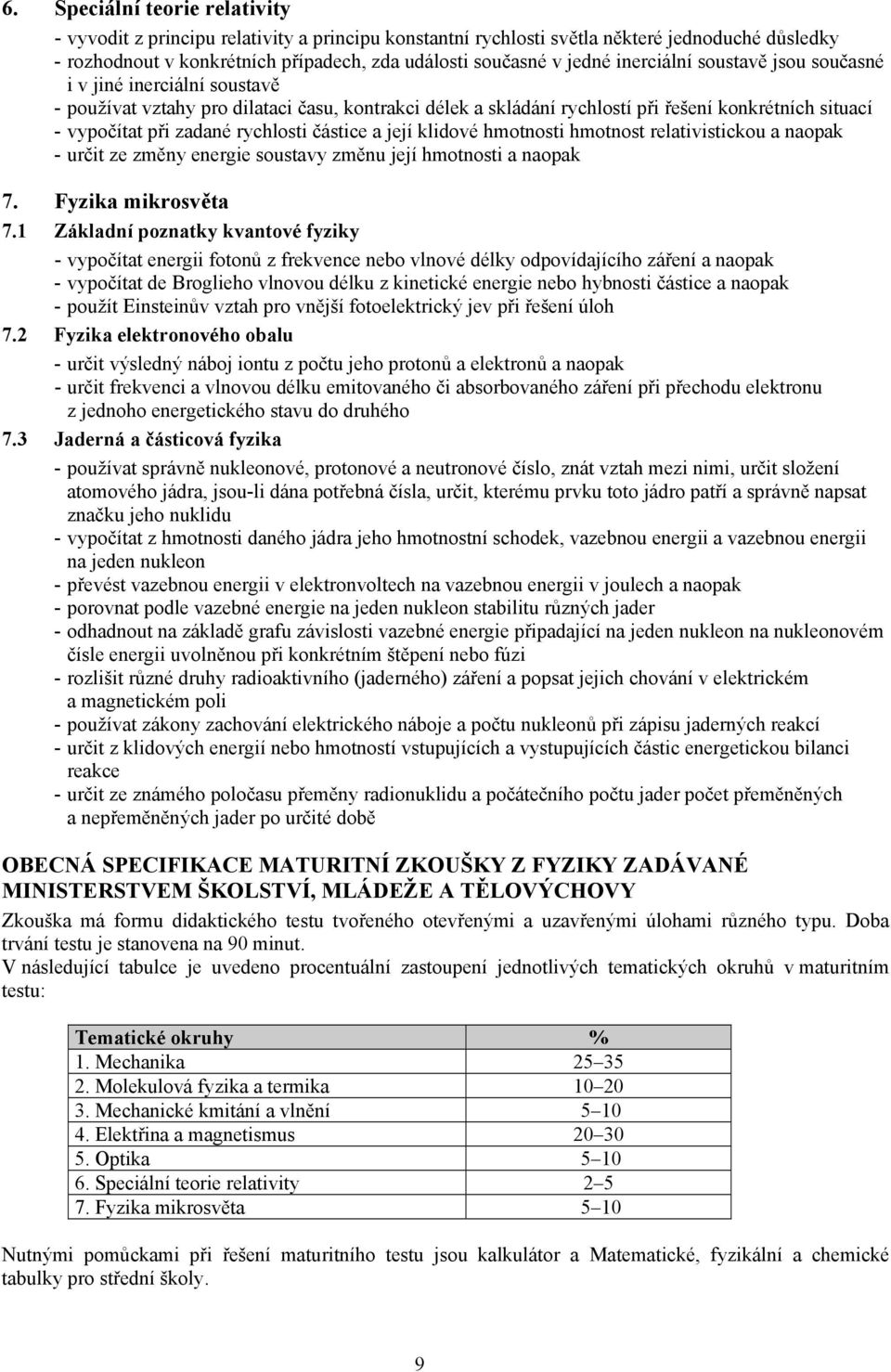 rychlosti částice a její klidové hmotnosti hmotnost relativistickou a naopak - určit ze změny energie soustavy změnu její hmotnosti a naopak 7. Fyzika mikrosvěta 7.