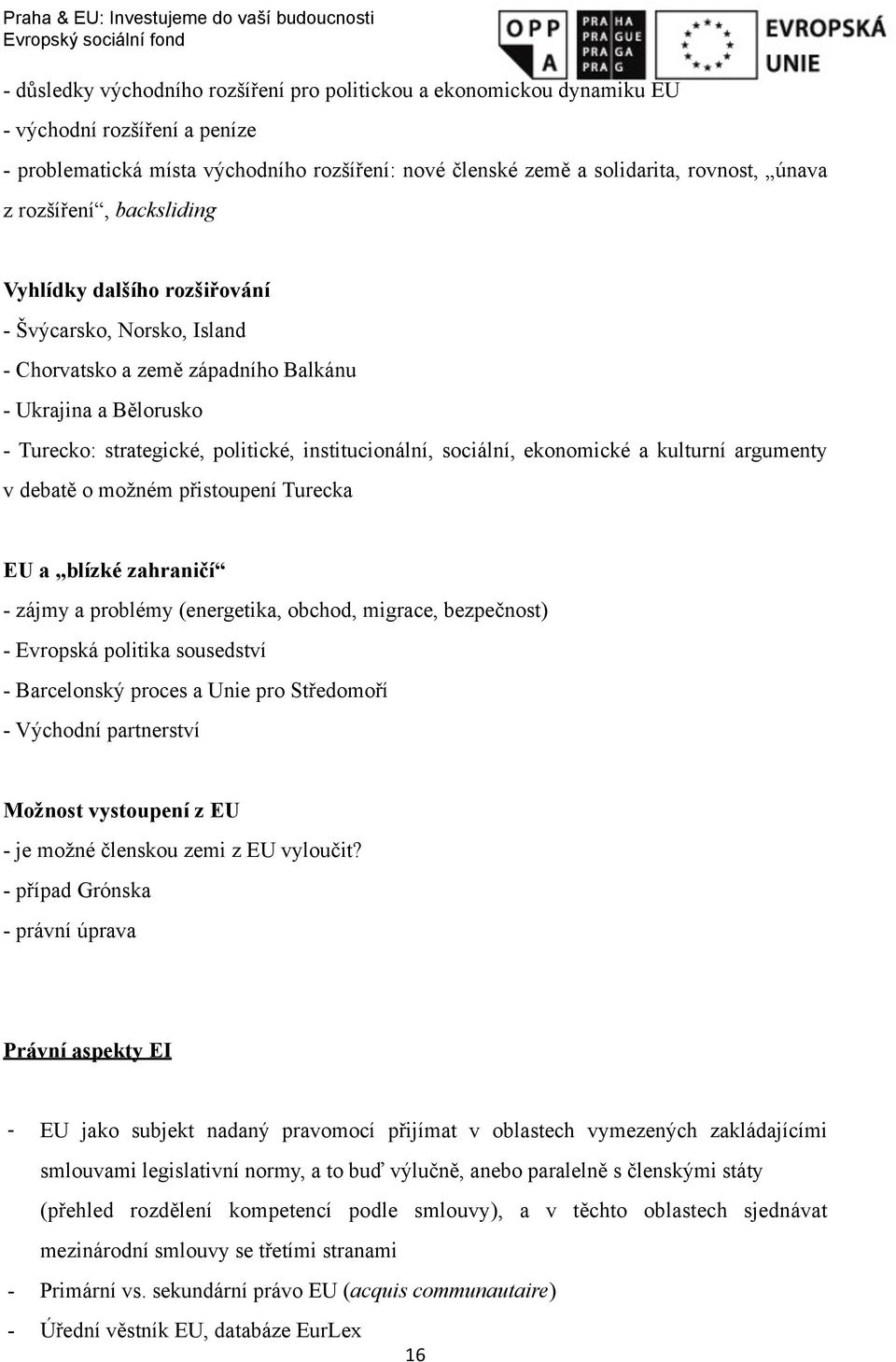 sociální, ekonomické a kulturní argumenty v debatě o možném přistoupení Turecka EU a blízké zahraničí - zájmy a problémy (energetika, obchod, migrace, bezpečnost) - Evropská politika sousedství -