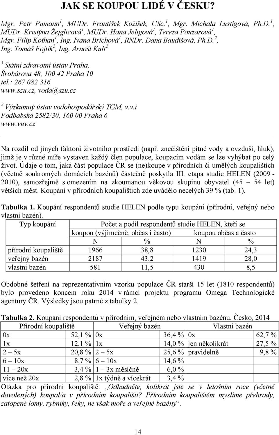 cz, voda@szu.cz 2 Výzkumný ústav vodohospodářský TGM, v.v.i Podbabská 2582/30, 160 00 Praha 6 www.vuv.cz Na rozdíl od jiných faktorů životního prostředí (např.