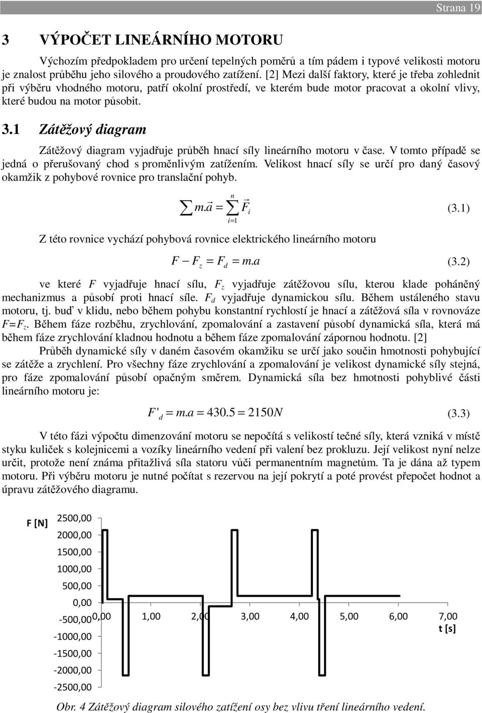 1 Zátěžový diagram Zátěžový diagram vyjadřuje průběh hnací síly lineárního motoru v čase. V tomto případě se jedná o přerušovaný chod s proměnlivým zatížením.