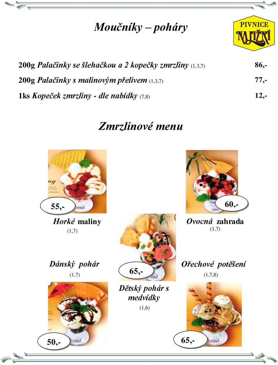 (7,8) 12,- Zmrzlinové menu 55,- 60,- Horké maliny (1,7) Ovocná zahrada (1,7) Dánský