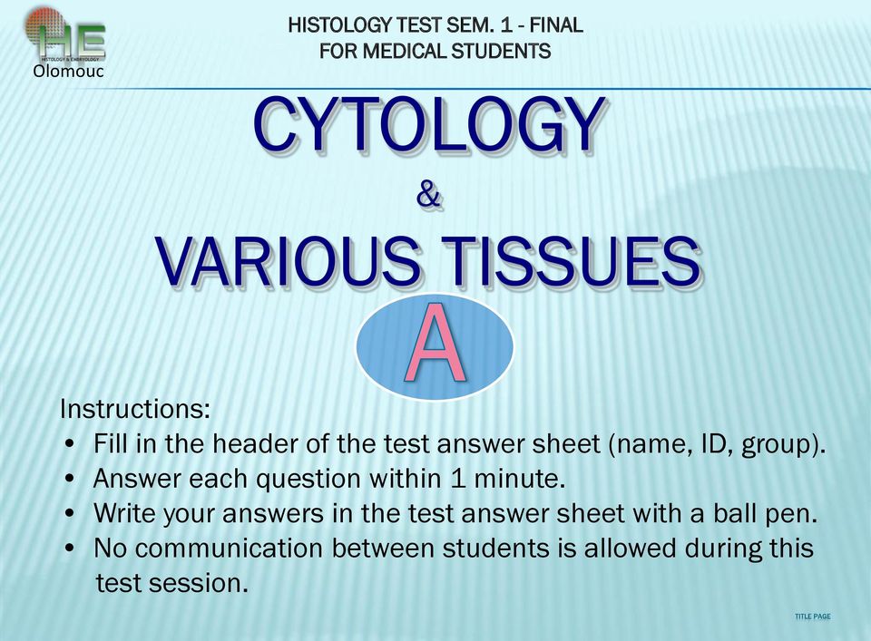 header of the test answer sheet (name, ID, group).