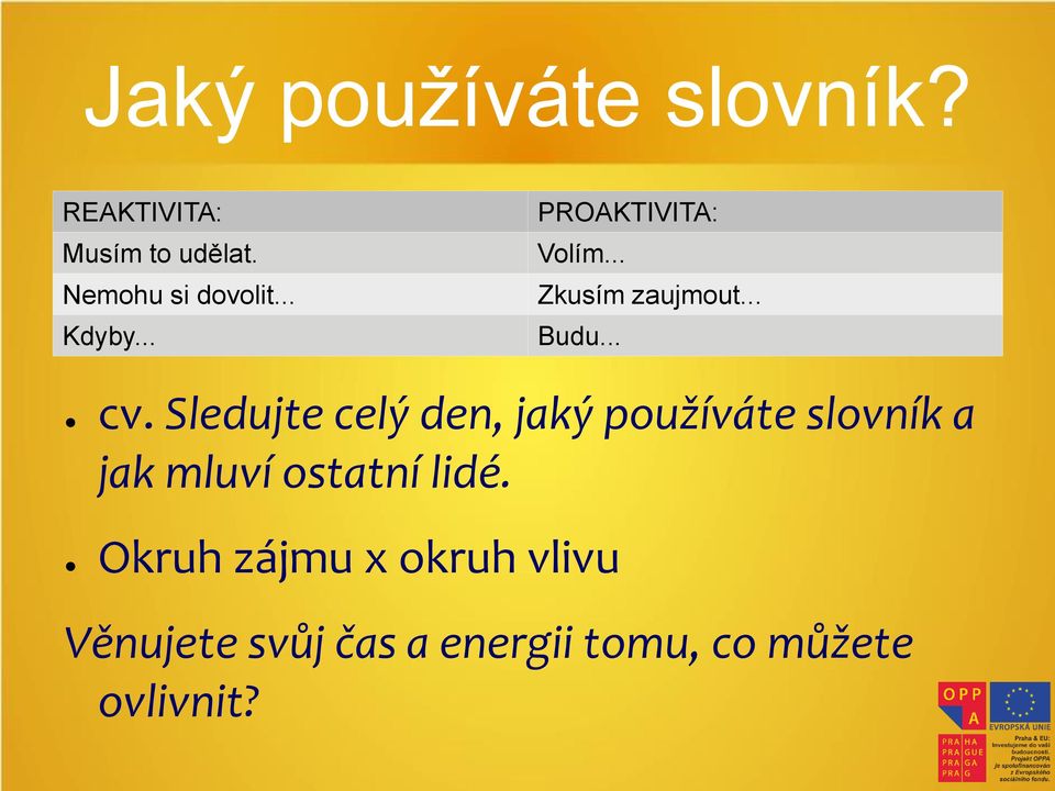 Sledujte celý den, jaký používáte slovník a jak mluví ostatní lidé.