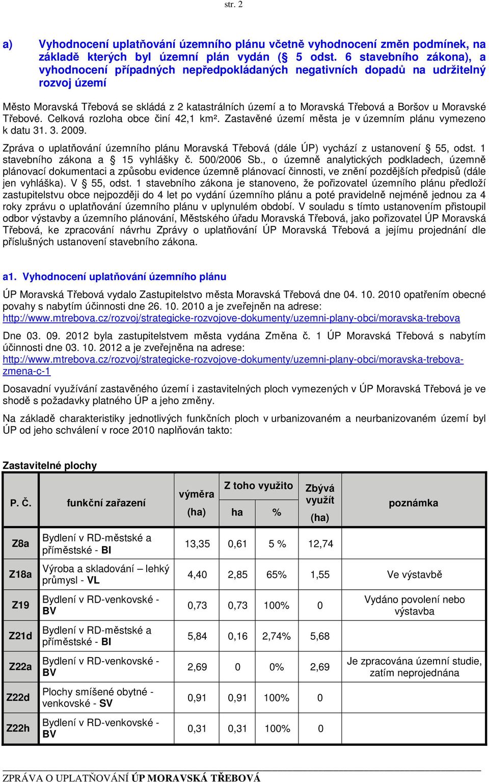 u Moravské Třebové. Celková rozloha obce činí 42,1 km². Zastavěné území města je v územním plánu vymezeno k datu 31. 3. 2009.