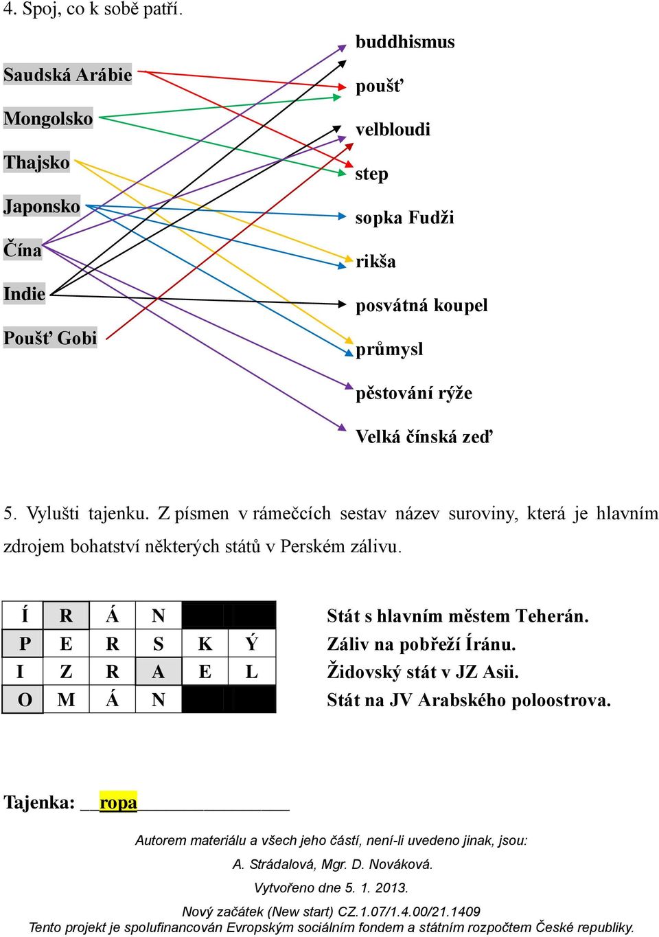 koupel průmysl pěstování rýže Velká čínská zeď 5. Vylušti tajenku.