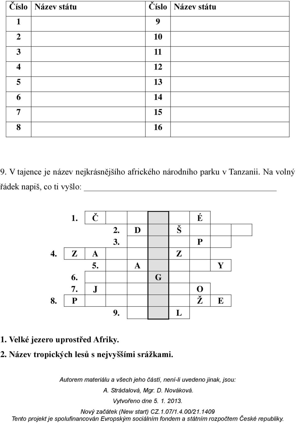 Na volný řádek napiš, co ti vyšlo: 1. Č É 2. D Š 3. P 4. Z A Z 5. A Y 6. G 7.