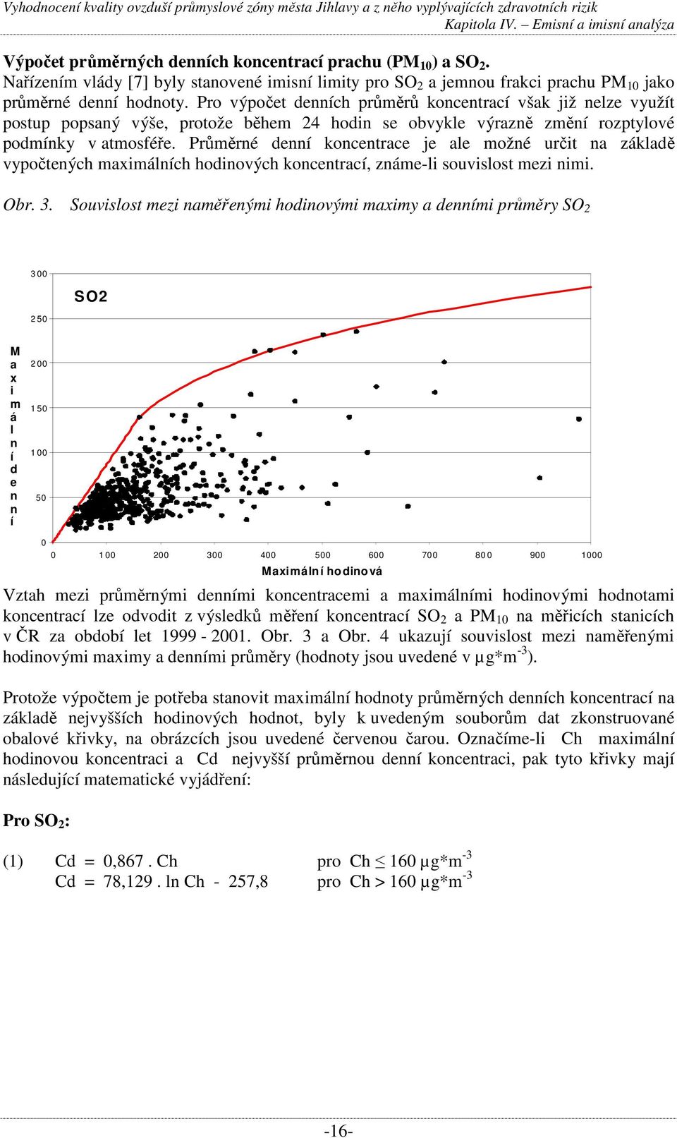 Průměrné denní koncentrace je ale možné určit na základě vypočtených maximálních hodinových koncentrací, známe-li souvislost mezi nimi. Obr. 3.