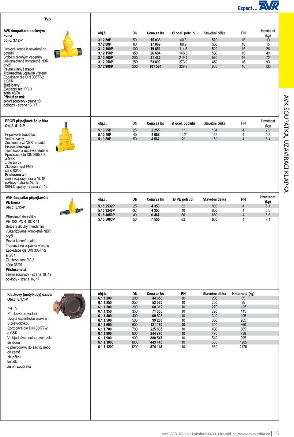 test PG 3 série 46/70 zemní soupravy - strana 18 poklopy - strana 16, 17 PROFI přípojkové šoupátko Obj.č. 5.