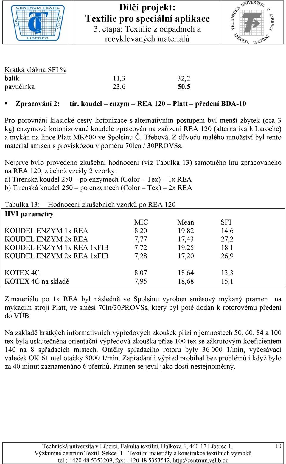 (alternativa k Laroche) a mykán na lince Platt MK600 ve Spolsinu Č. Třebová. Z důvodu malého množství byl tento materiál smísen s proviskózou v poměru 70len / 30PROVSs.