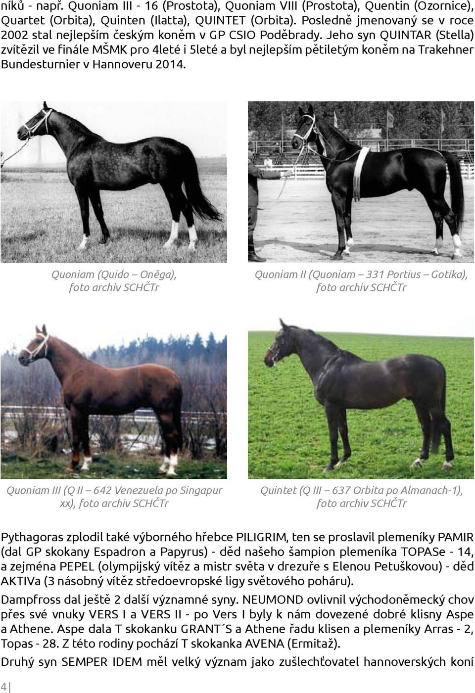 Jeho syn QUINTAR (Stella) zvítězil ve finále MŠMK pro 4leté i 5leté a byl nejlepším pětiletým koněm na Trakehner Bundesturnier v Hannoveru 2014.